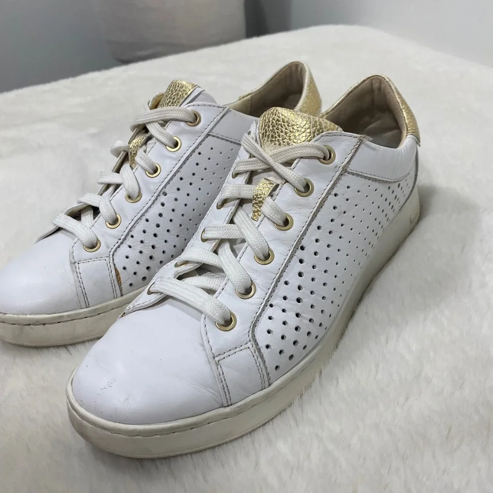 Geox Jayden B White Leather Sneakers Gold Detail Perforated Low Top Casual Shoes